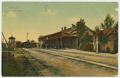 koloreeritud trükipostkaart, Viljandi, raudteejaam, u 1910, kirjastaja E. Ring  duplicate photo