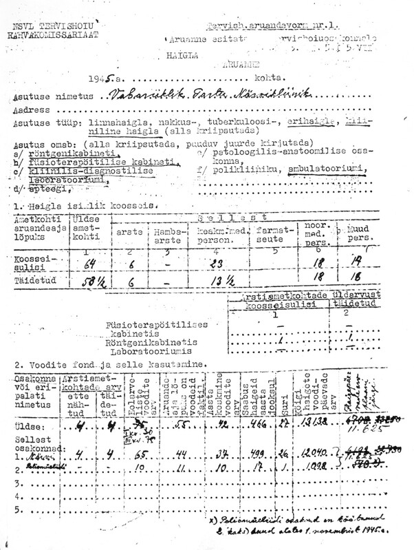 TÜ Närvikliiniku aruanne 1945. a.