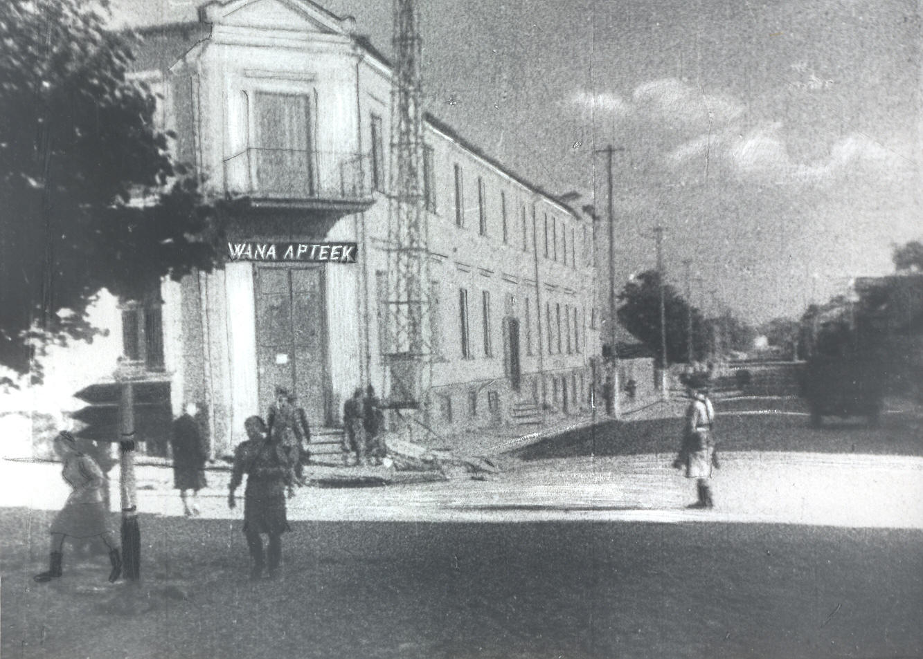Foto. Võru vabastamine 1944.a. augustis. Vaade Kreutzwaldi ja Tartu tänavate nurgale.