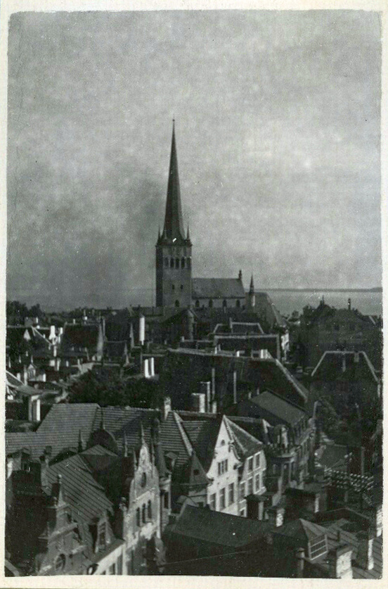 Tallinn, vaade Toompealt vanalinnale, tagaplaanil Oleviste kirik.