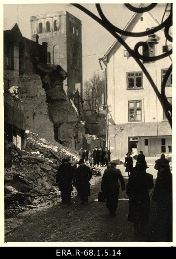 Consequences of March bombing in Tallinn: view of the tower destroyed at the Niguliste Church from Kullassepa Street