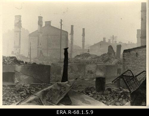 View of broken buildings on the day following the March bombing on Raua Street