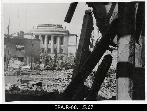 Consequences of the 9th March bombing in Tallinn: view of the theatre building "Estonia" burned from Sakala Street"