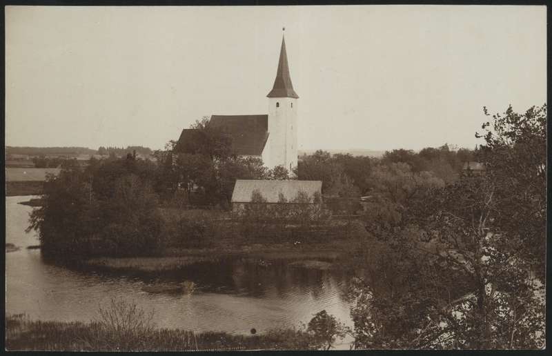 fotopostkaart, Suure-Jaani khk, Suure-Jaani, kirik, ümbrus, järv, u 1910
