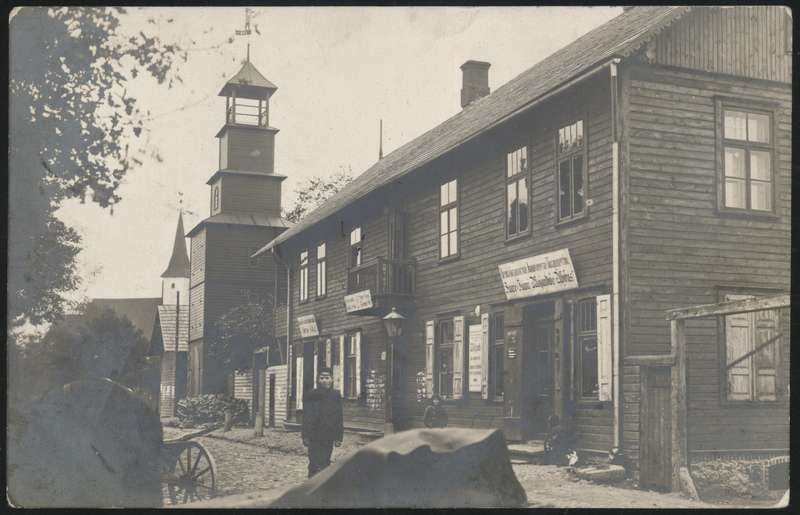 fotopostkaart, Suure-Jaani khk, Suure-Jaani, Pärnu tänav, tuletõrje ühingu hoone, u 1913