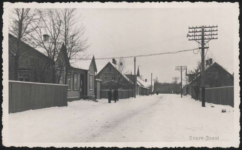 fotopostkaart, Suure-Jaani khk, Suure-Jaani, Jaama tn, postkontor vasakul, u 1935, foto A. Veidner