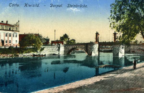 Emajõgi, Kivisild, Bellevue hotell. Vaade  paremkaldalt. Tartu, 1910-1922.