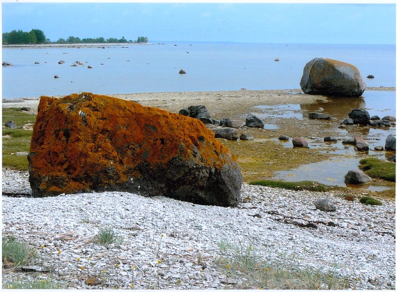 Foto. Rahnud Kolaörgeni maaninal, esiplaanil bretša, taga saare lõunatipp. Osmussaar, 2012.