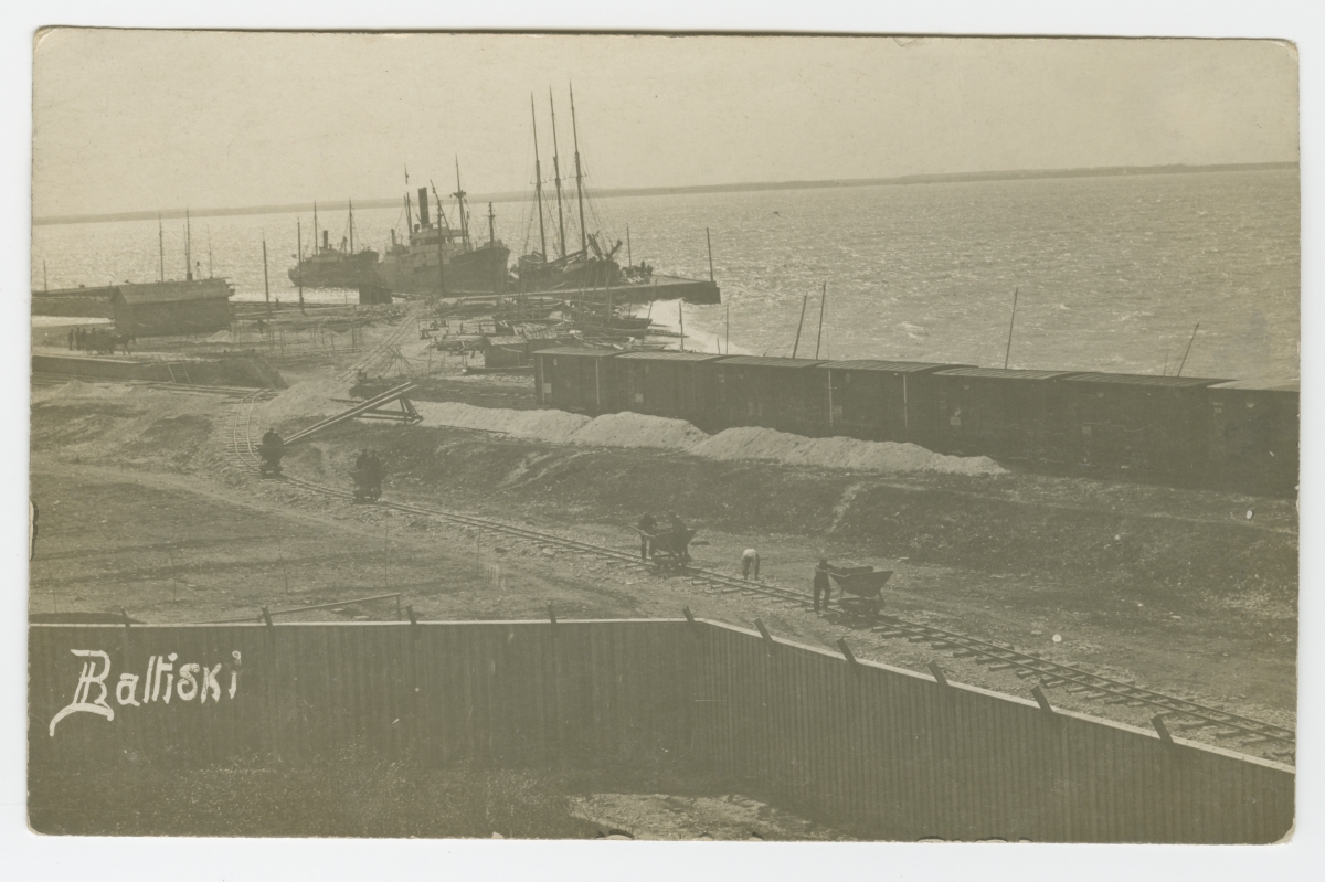 View of the port of Paldiski. On the shore anchor sailing and steam vessels