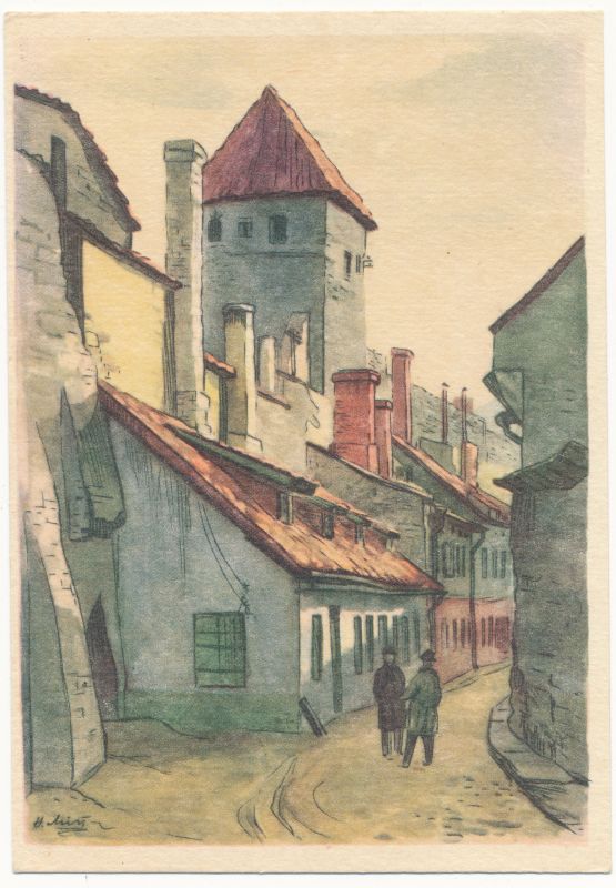 Postcard. H. Mitt. Tallinn. Wall between street.