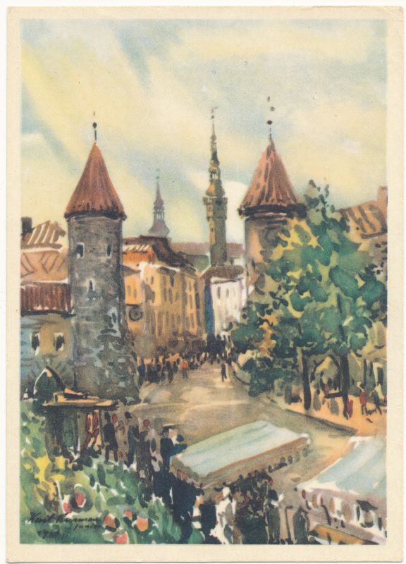 Postcard. K. Burman. Tallinn. Viru Gate.