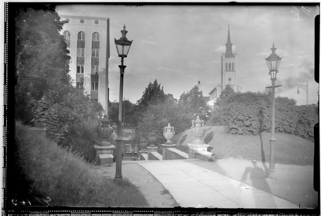 View from the Commander's road to the Freedom Square, the tower of the church of Tallinn Jaan