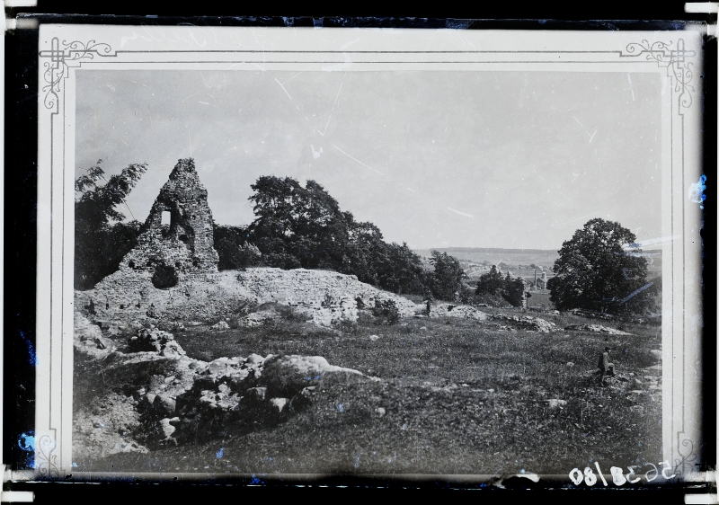 Ruins of Viljandi Orduloss on the photo with decorations with underpaper
