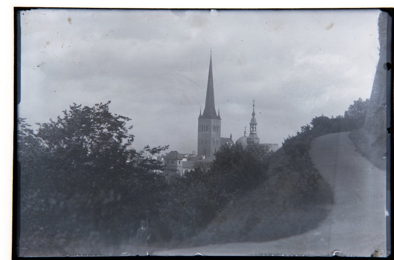 View from Toompea from Patkuli's stairs to the northeast of the city - in the middle of the Church of Olevis and the towers of the Church of the Lord of Change in Tallinn.