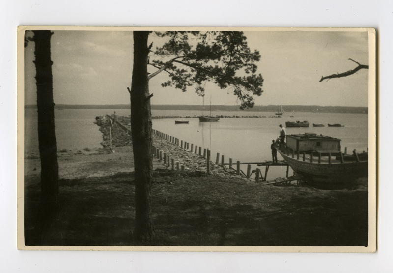 View of the port of Vergi, away from anchor two sailing vessels