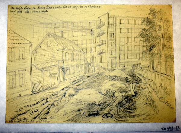 Silicon drawing. A long street. July 4, 1966.
