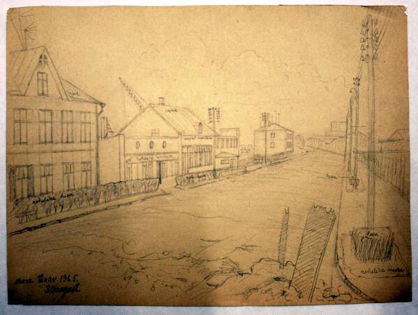 Silicon drawing. Tartu city view, Narva Street. 1965.