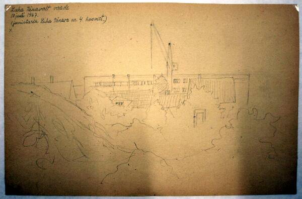 Silicon drawing. View from Luha Street. Tartu. 1967.