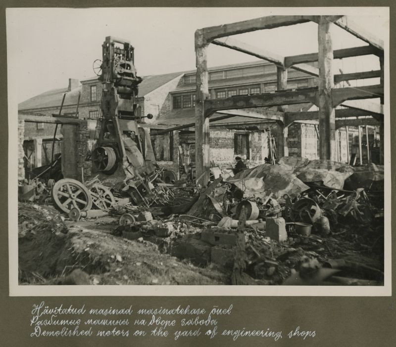 Destroyed machines at the yard of the machine factory