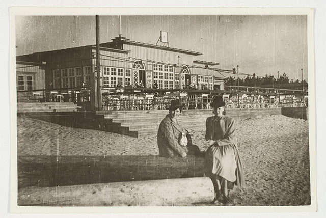 Two women at the Pirita beach building