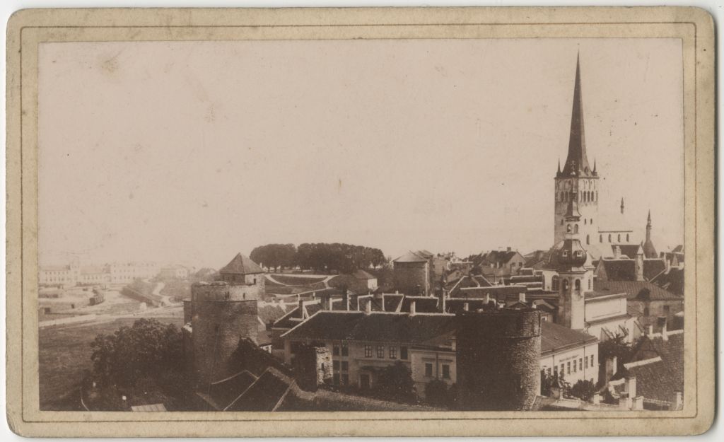 Panoramic view of the Old Town of Tallinn, in the background of the Oleviste Church