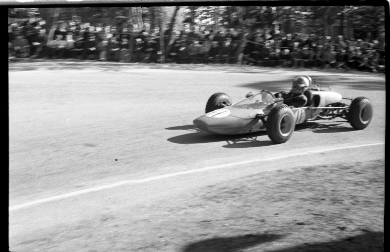 Kalevi Suursõit on the Pirita-Kose-Kloostrimetsa circular track. On the track of the racing car. 1969 Kalev Suursõit. Hair Salumets Formula-4 class car in Kose curve.