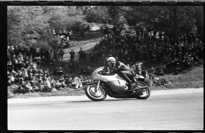 Kalevi Suursõit on the Pirita-Kose-Kloostrimetsa circular track. Motorcycle on the track. 1969 Kalev Suursõit. Jüri Randla.