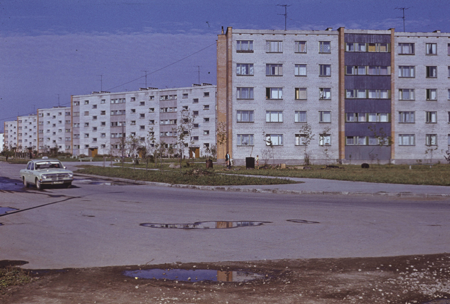 Apartment buildings in Jõhvis, view along the street buildings