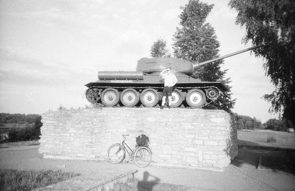 Tank T-34 as a monument mark of the Soviet military's defense of Narva in 1944 on the breakthrough of the Narva River