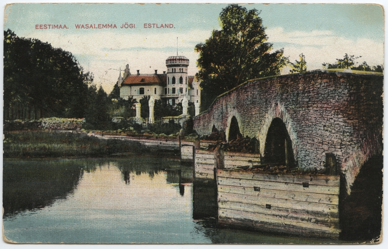 Vasalemma manor, river and bridge with ice breakers.