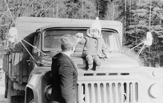 Truck, child on truck cupboard