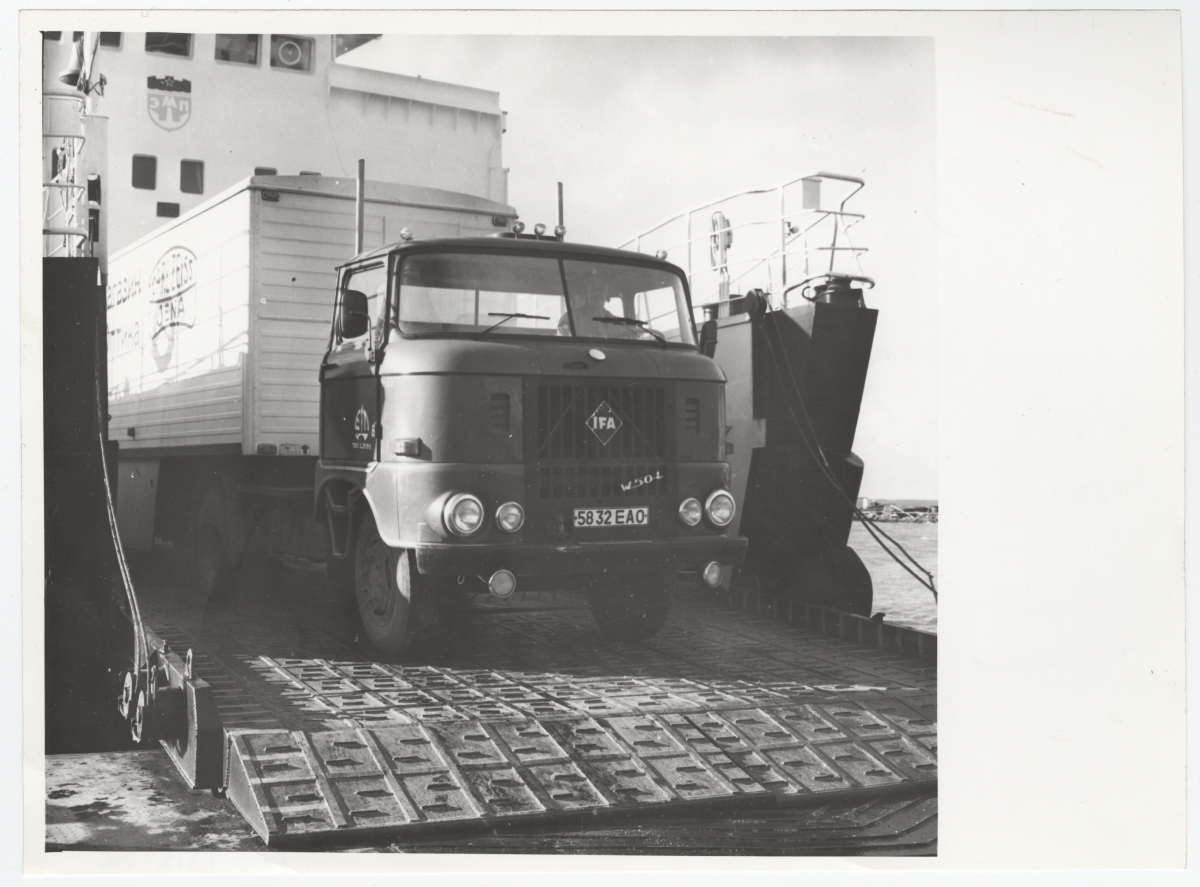 A truck driven off the ferry "Vohilaid".