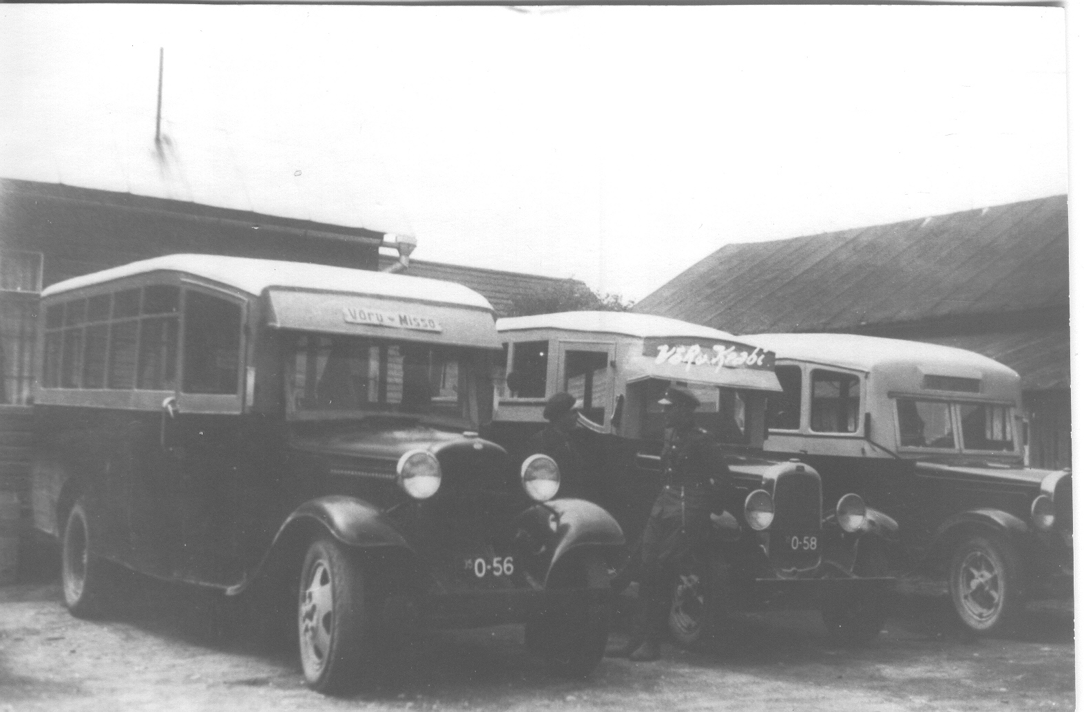 Photo (negative) Car buses on Ford a 0-56 Võru-Misso line, Willys 0-58 Võru-Krab line, Willys 0-57 Võru-Luutsnik line, 1935. Owner August Kasak.