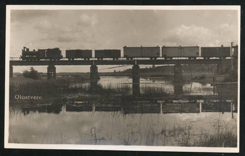 Postcard, Navesti railway bridge, on the bridge locomotive with 5 wagons