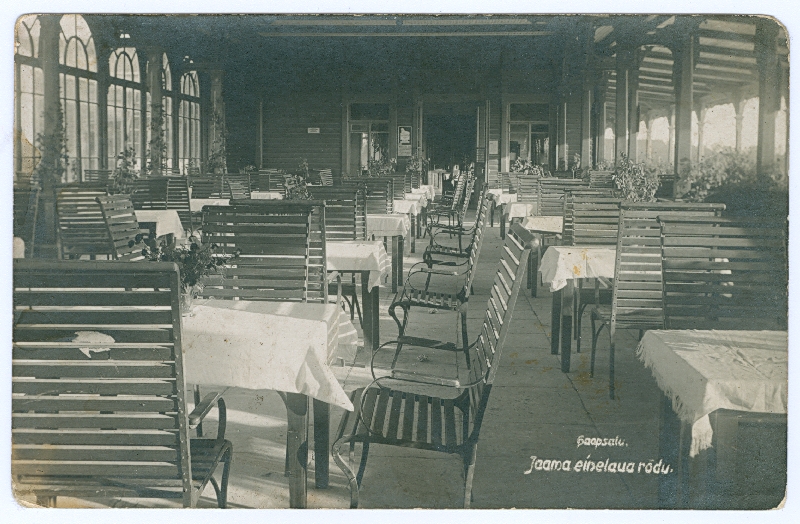 Photo postcard. Haapsalu station dining table balcony. 1924.