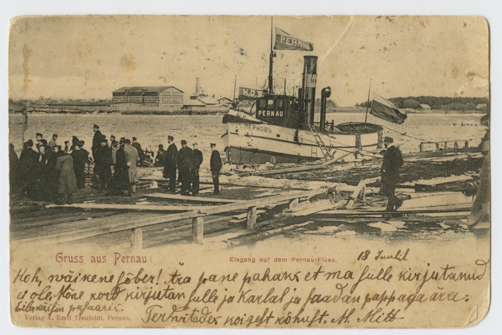 Postcard, steam engineer "Pernau" in Pärnu port
