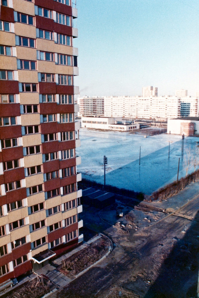 North-east view from Dachniy Prospekt 8/1 towards Leninskiy Prospekt, Leningrad, early 1980s