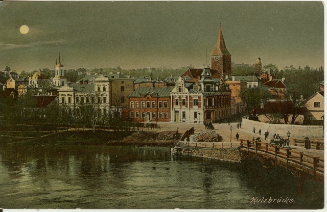 Colored postcard with Tartu view 20th century. In the first half