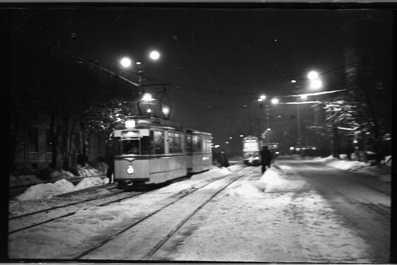 Tram stop at the sea road, view to Viru Square.