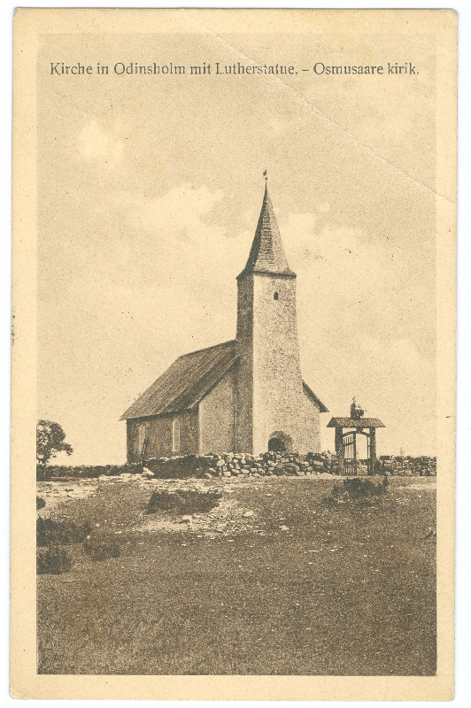 Postcard. Osmussaare Church. Black and white.