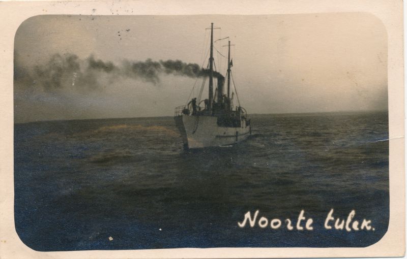 Photo.  Soldiers by ship on the way to Aegna Island.