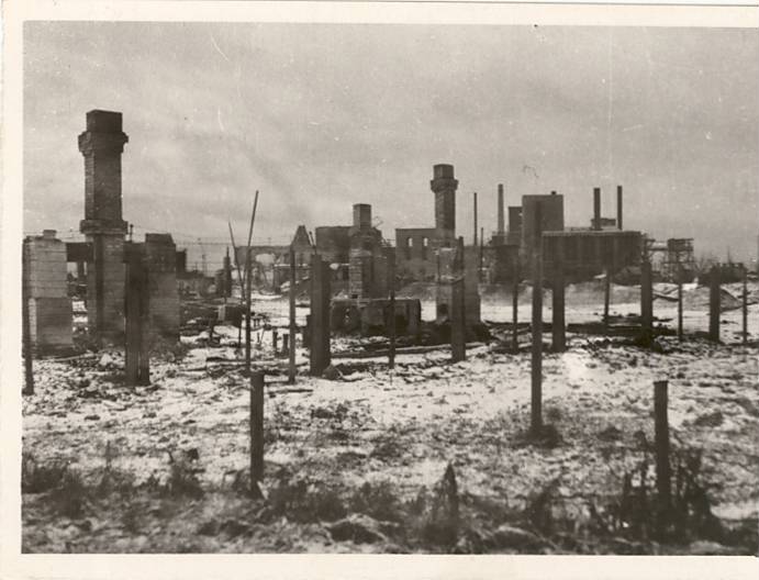View of the burned factory in Kiviõli