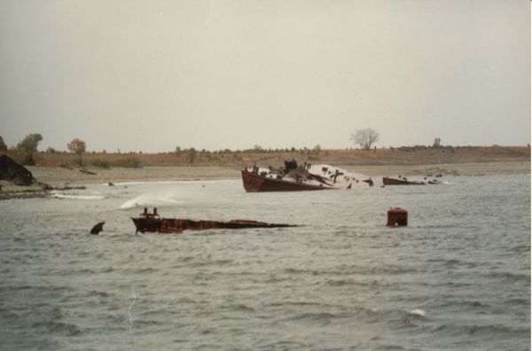 Ship cemetery on the island of Great Pakri on the coast