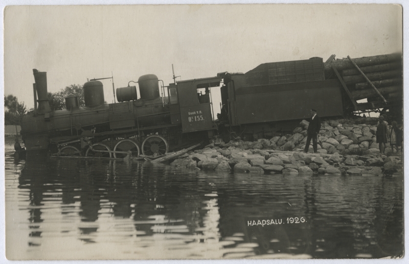 Train accident - a locomotive running off the tracks.