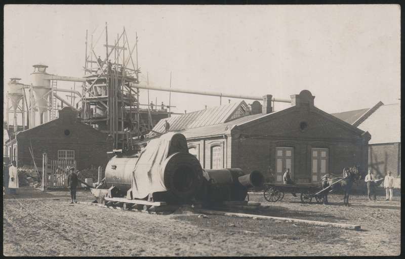 Postcard, Abja City factory, construction of the main building of the factory