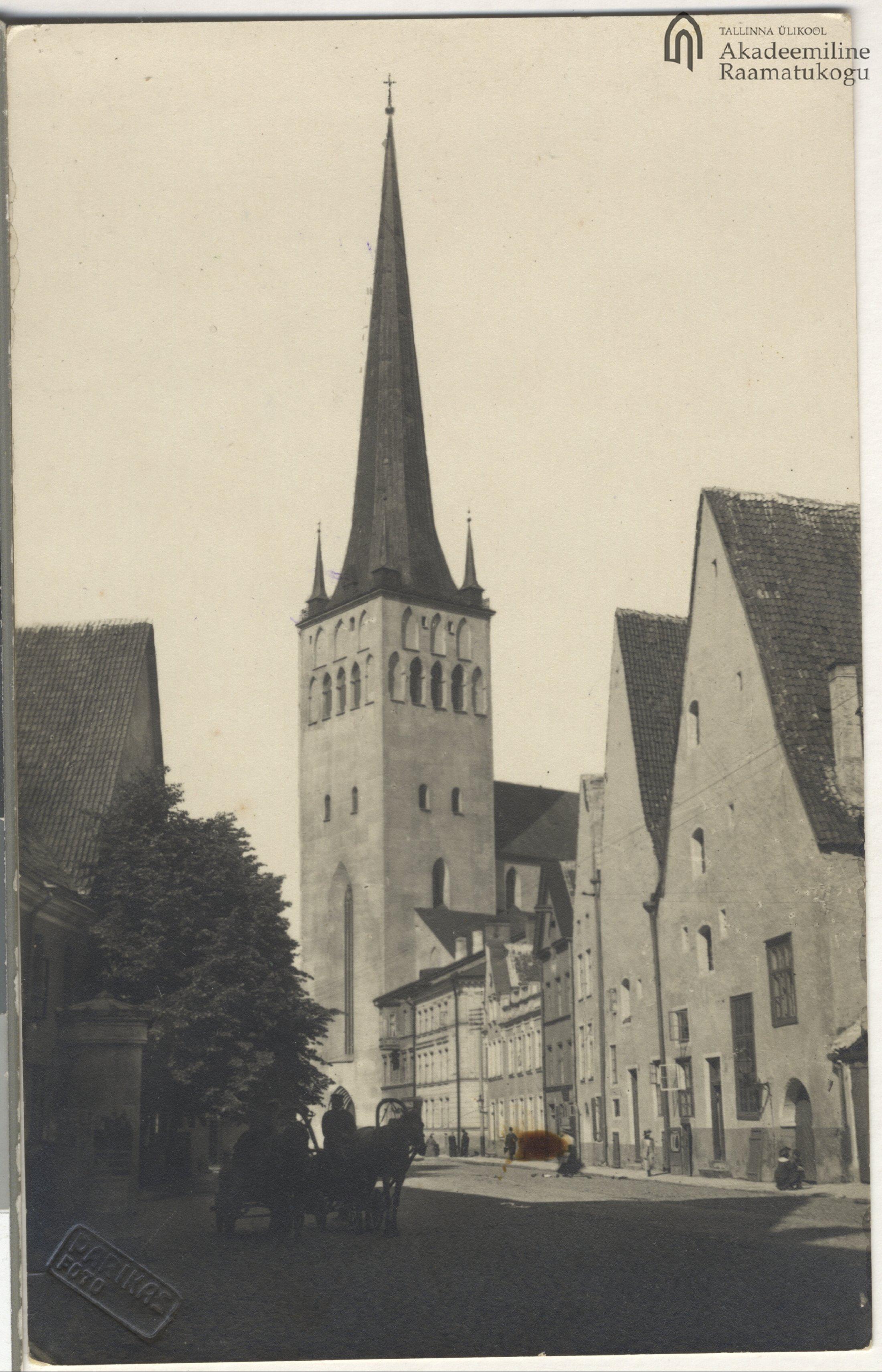 Tallinn. View of the church of Oleviste on a wide street