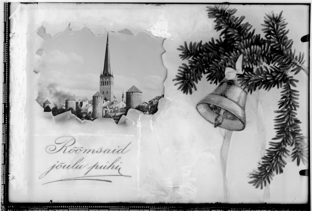 Photo of the Christmas Card design with Köismäe towers and Oleviste Church
