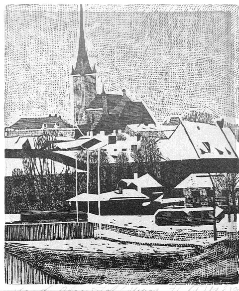 View of Tallinn with the Oleviste Church.View to Olevis