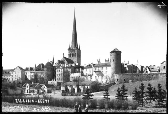 Tallinn - view of the suburb and participate in the city wall, in the backyard of the Oleviste Church