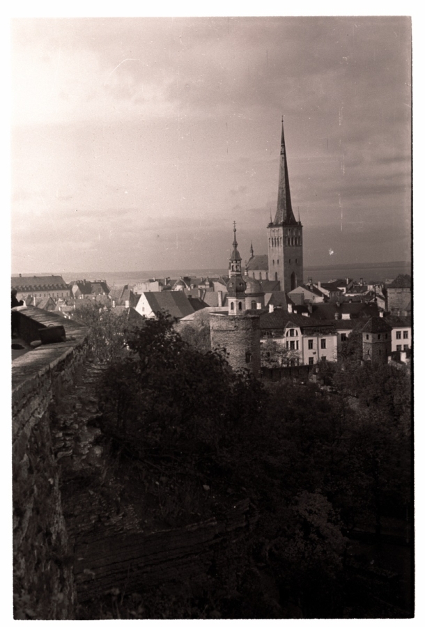 Tallinn, view from Toompea to the Old Town, front of Toompea's hill, behind the Oleviste Church.